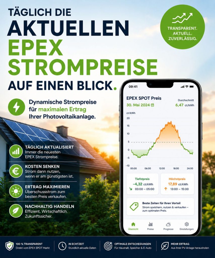 hier sehen Sie die täglich aktualisierten EPEX Spotmarktpreise